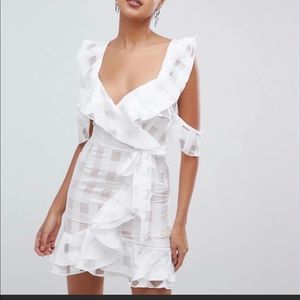 White Missguided dress with ruffle detailing